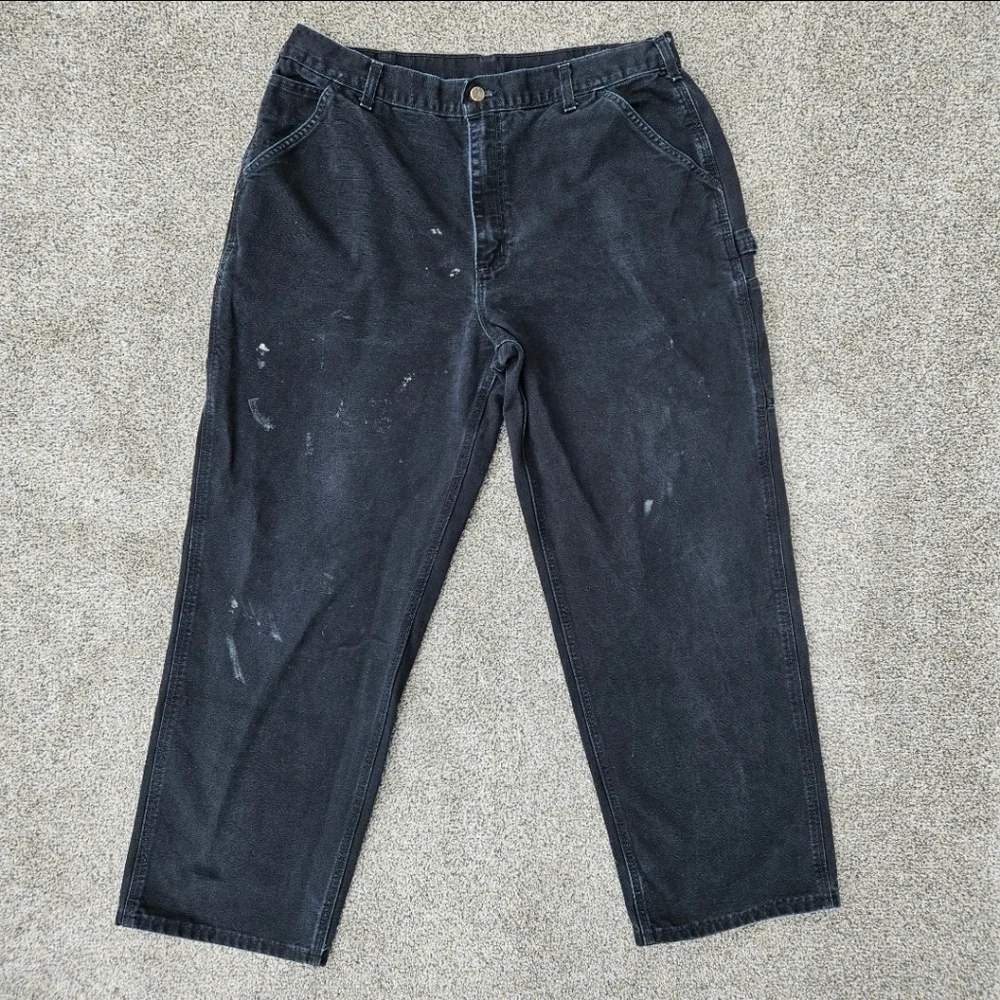 Vintage Carhartt Cargo Pants Black Dungaree Fit Distressed B11 BLK Mens 38x32